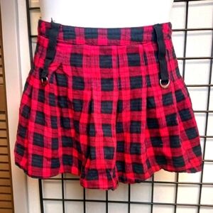 Royal Bones by Daang, Red Plaid Pleated Mini Skirt Size Large